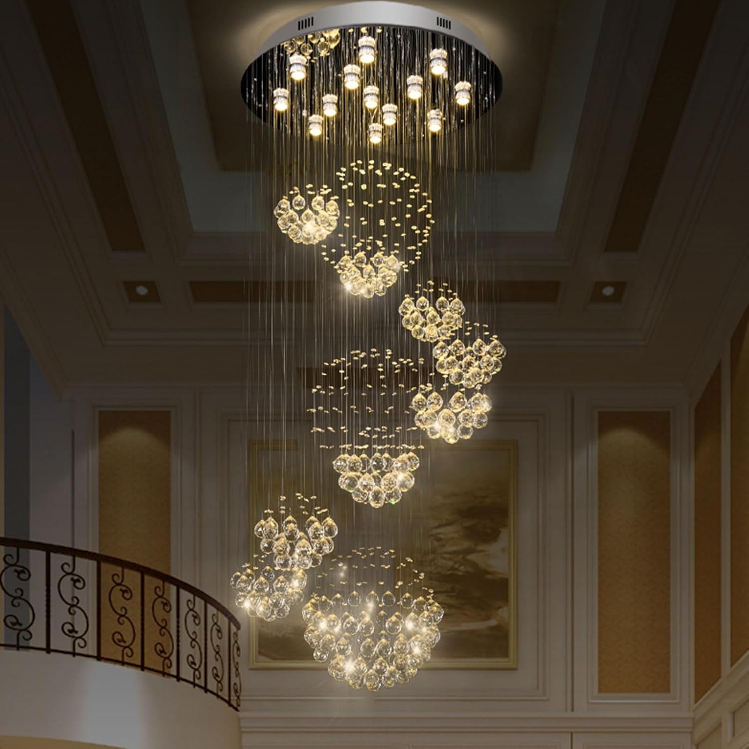 PCXEHUYP Chandelier K9 Crystal Raindrop Staircase Pendant Flush Mount Ceiling Chandelier,Hanging Light