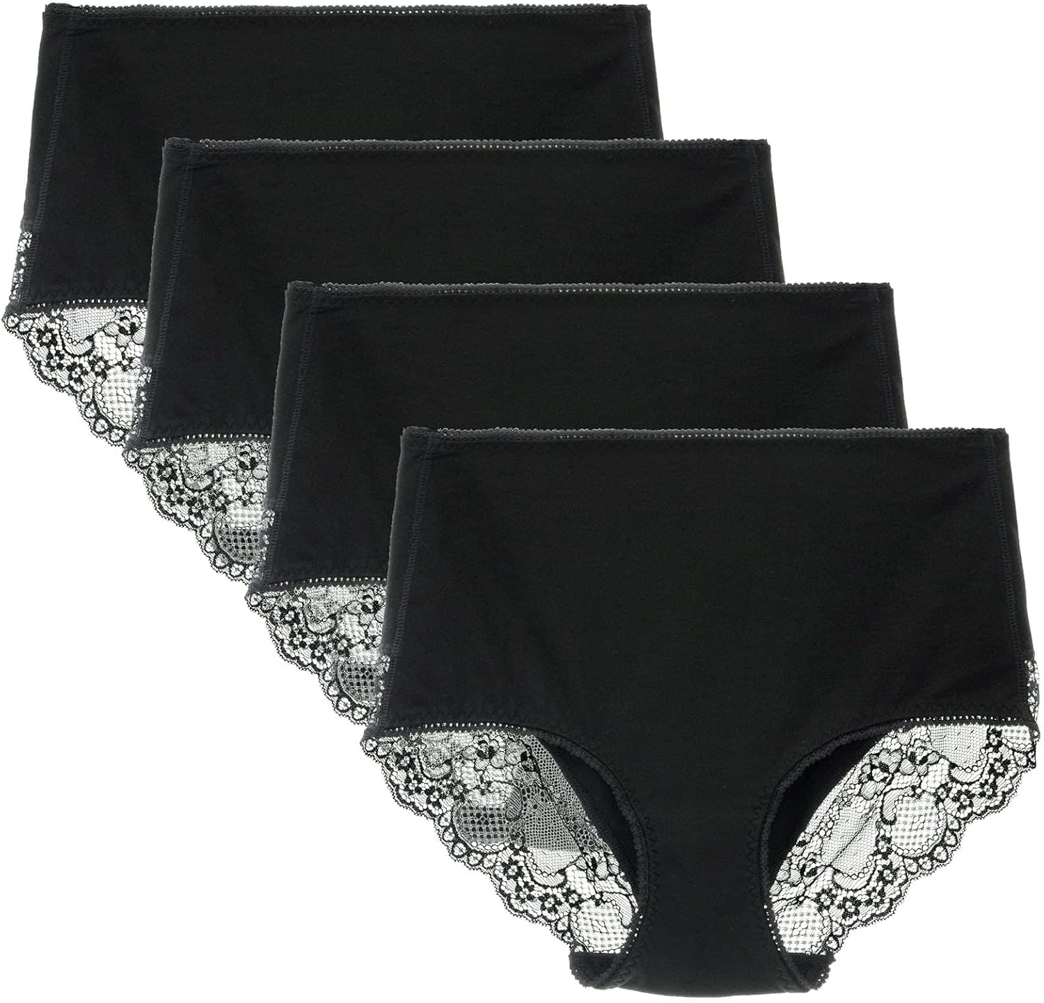 Women's 3 or 4 Pack Comfort Cotton Lace Coverage Full Rise Briefs Underwear Large Black/4pk