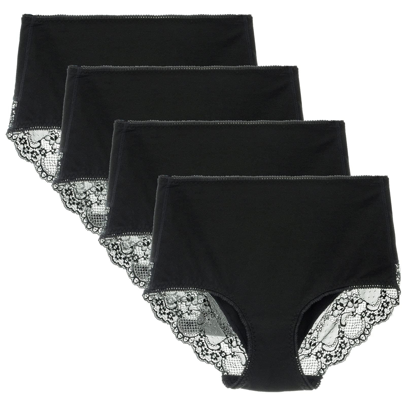 Women's 3 or 4 Pack Comfort Cotton Lace Coverage Full Rise Briefs Underwear XX-Large Black/4pk