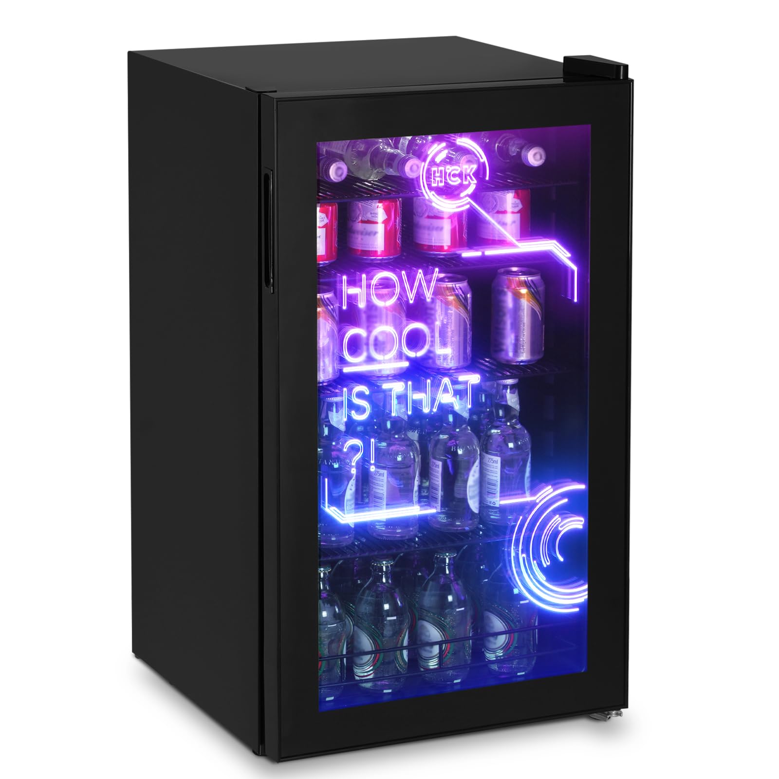 HCK 98L Minikühlschrank Cyberpunk-Design 0–10 °C präzise Temperaturregelung frostfrei Low-E-Glas