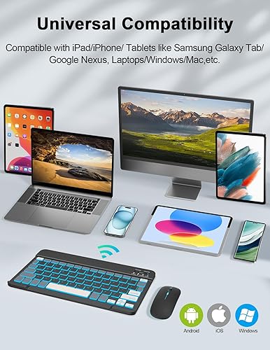 Miniatura 2 de 7 colores retroiluminados Bluetooth teclado y ratón combo para iPad ProAirMini, teclado inalámbrico recargable ultrafino y mouse para iPhone 151413