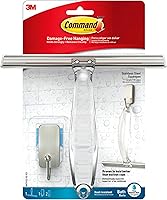 Command Bath Shower Squeegee & Hook, Satin Nickel, Water-Resistant Strips, 1 lb Capacity - Damage-Free Organization