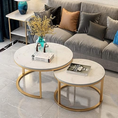 Miniatura 4 de Mesa Nesting Coffee Table Set of 2 Modern Round Marble Center Table den Metal Nesting Side Tables for Living Room Bedroom Small Spaces Centro