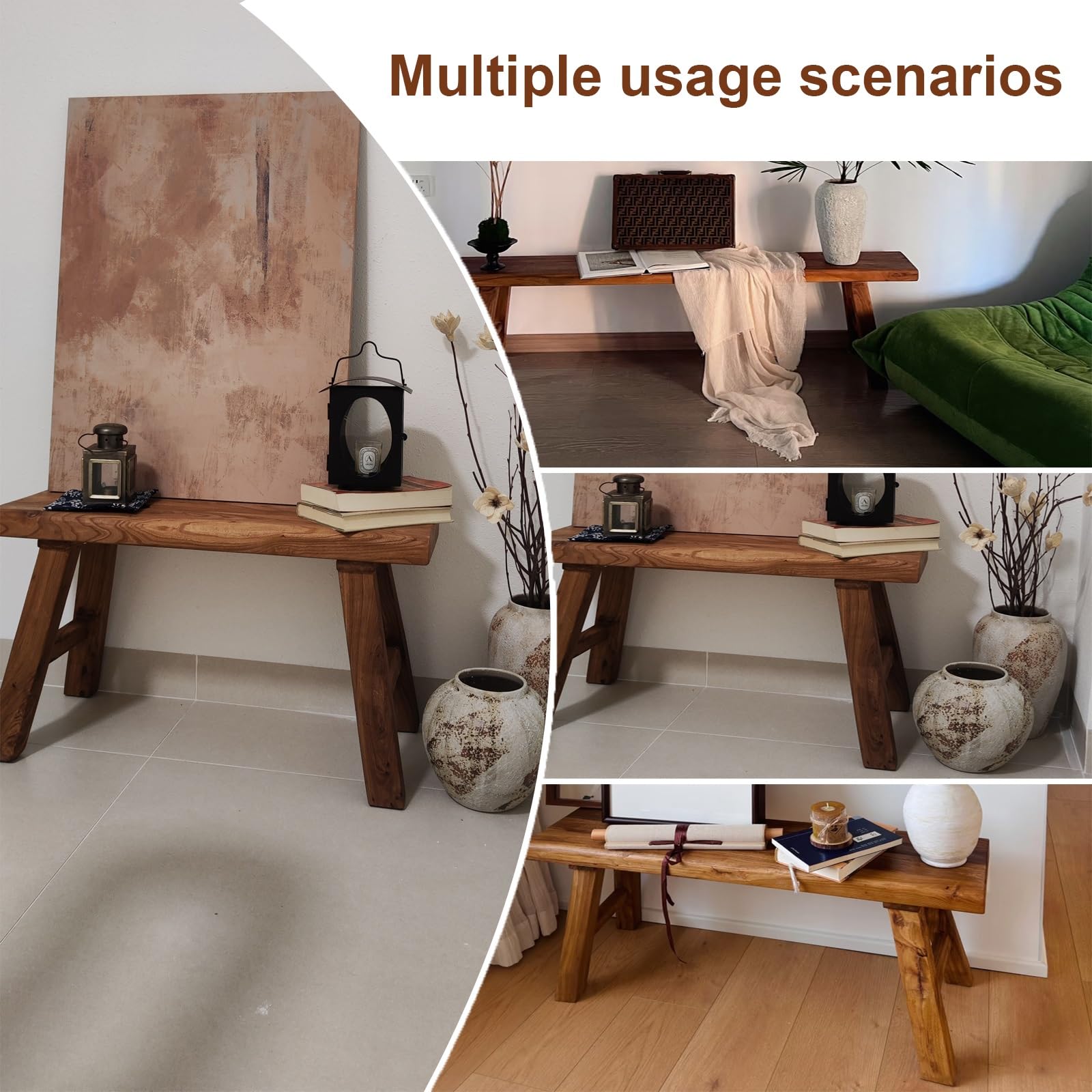 Banco de entrada de cocina de madera natural asiática, Banco de comedor de madera para entrada de estilo rústico, fácil de montar para dormitorio, mesa de comedor, sala de estar, pasillo(50*25*45cm)