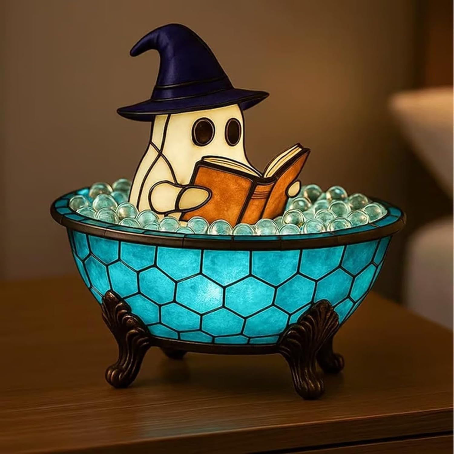 Shabeli Halloween Decorations Ghost Bubble Bath Lamp,Ghost Reading Book Lamp,Handmade Ghosts Reading Night Light Up (1)
