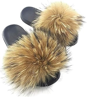 NewYouDirectFaux Fur Slides for Women, Fuzzy Slippers Fluffy Sandals Furry House Shoes Indoor Outdoor