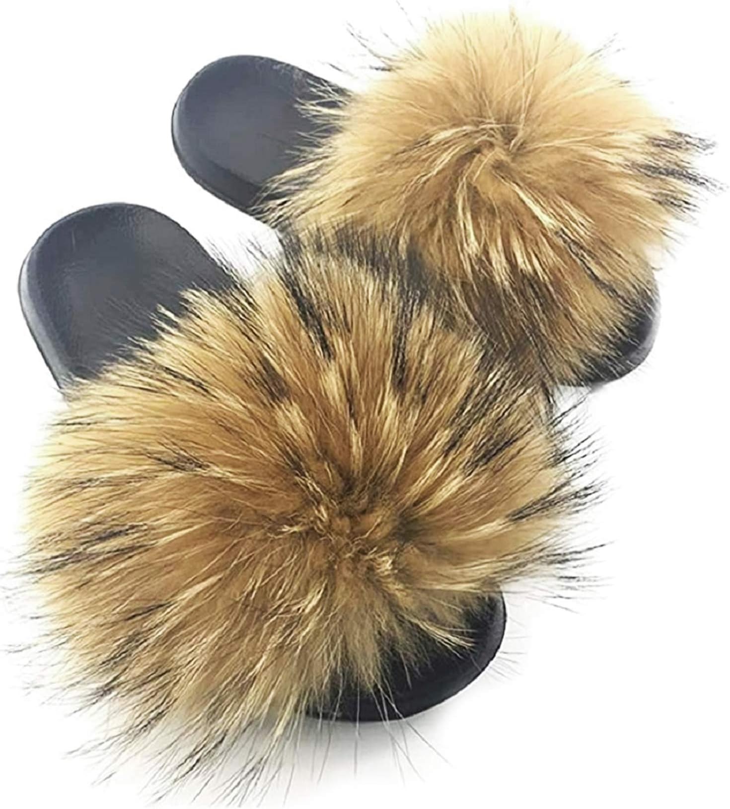 Faux Fur Slides for Women, Fuzzy Slippers Fluffy Sandals Furry House Shoes Indoor Outdoor