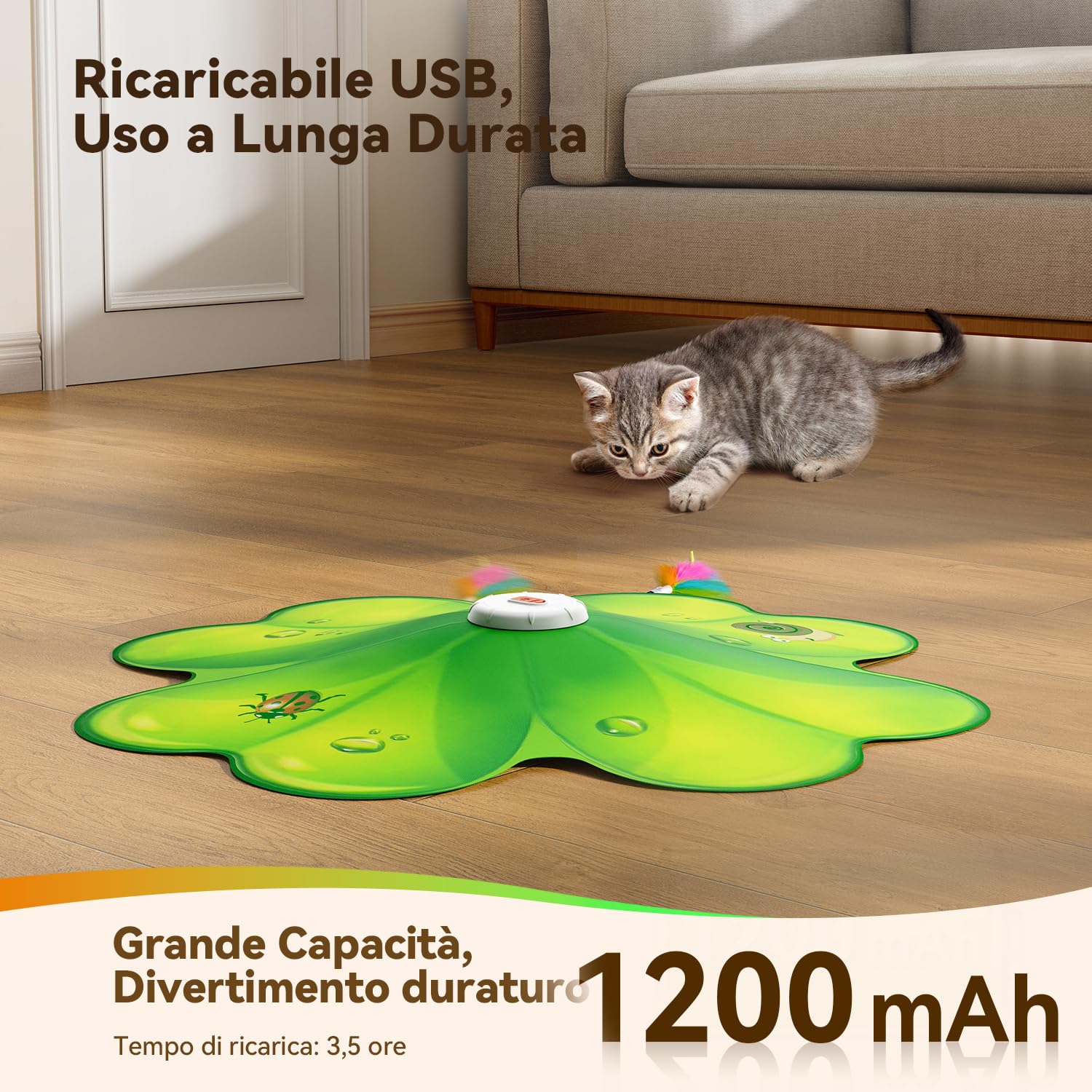 FEELNEEDY Giochi per Gatti, Puntino Rosso LED Mobile, Gioco di Caccia al Tesoro per Gatti, Piume Nascoste Mobili, Giocattolo Ricaricabile per Domestici