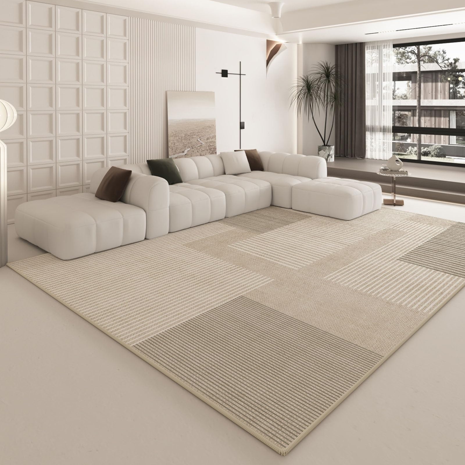 Tapis de Salon Moderne à Lignes géométriques 210 x 240 cm, Minimaliste, Lavable, antidérapant, pour Chambre à Coucher, Salle à Manger, Cuisine, Couloir, entrée, Bureau