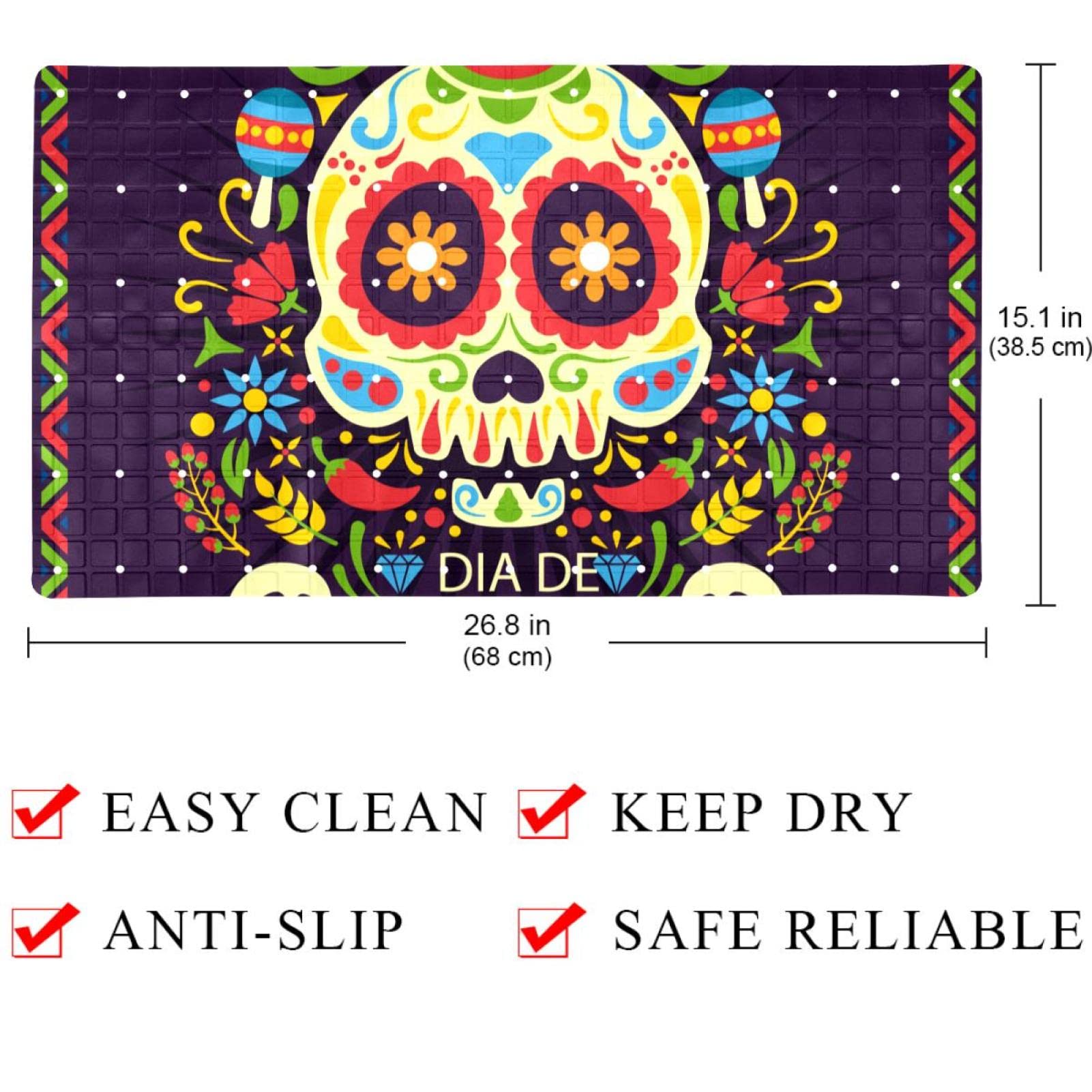 Schöne rutschfeste Badematten mit Totenkopf-Motiv, für Badezimmer, rechteckige Badewanne, maschinenwaschbar, 39 x 70 cm