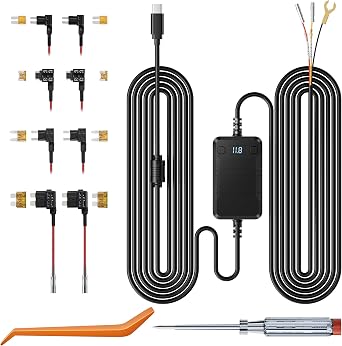 Dash Cam Acc Multi-Size Hardwire Kit with Voltage Indicator for Dash Camera 9.8Ft, Red Acc Power, YellowConstant Power