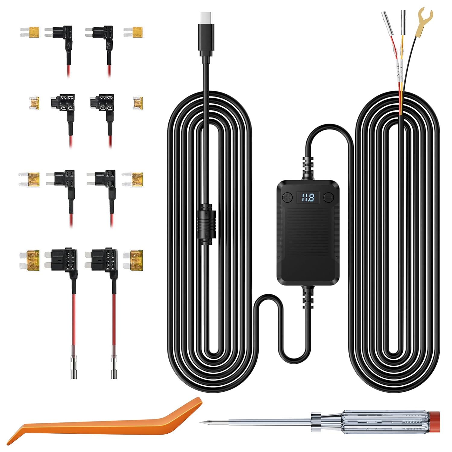 Dash Cam Acc Multi-Size Hardwire Kit with Voltage Indicator for Dash Camera 9 8Ft Red Acc Power Yellow