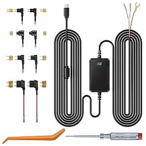 Dash Cam Acc Multi-Size Hardwire Kit with Voltage Indicator for Dash Camera 9 8Ft Red Acc Power Yellow