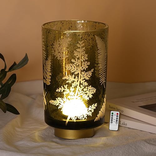 Miniatura 17 de Eywamage Lámpara de mesa grande a pilas con control remoto, lámpara de acento de ciervo del bosque, lámpara de cristal inalámbrica para dormitorio y