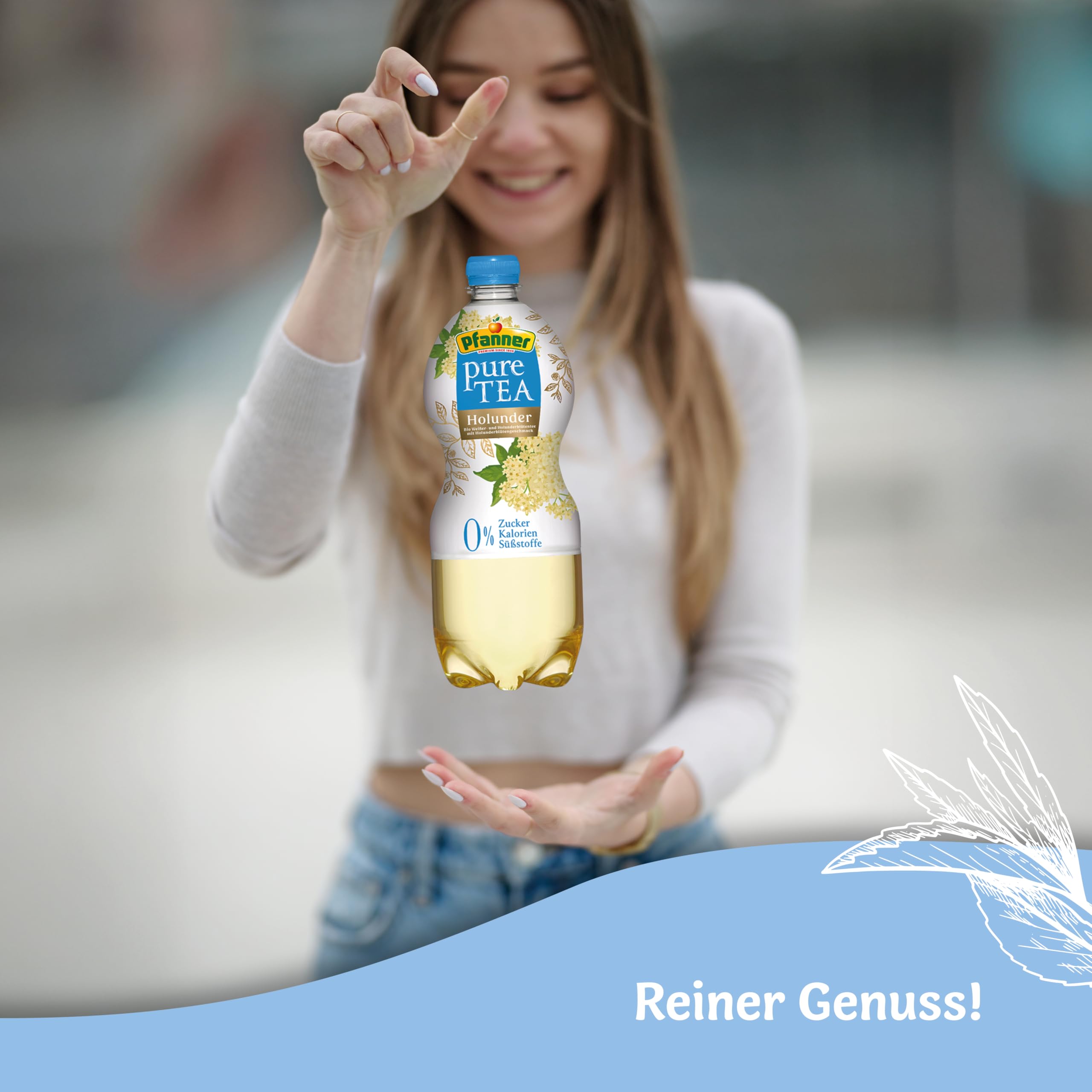 Pfanner Pure Tea Weißer Tee (1 x 1 l) – Eistee ohne Zucker und ohne Süßstoffe - Bio Tee mit Holunder und Zitronensaft
