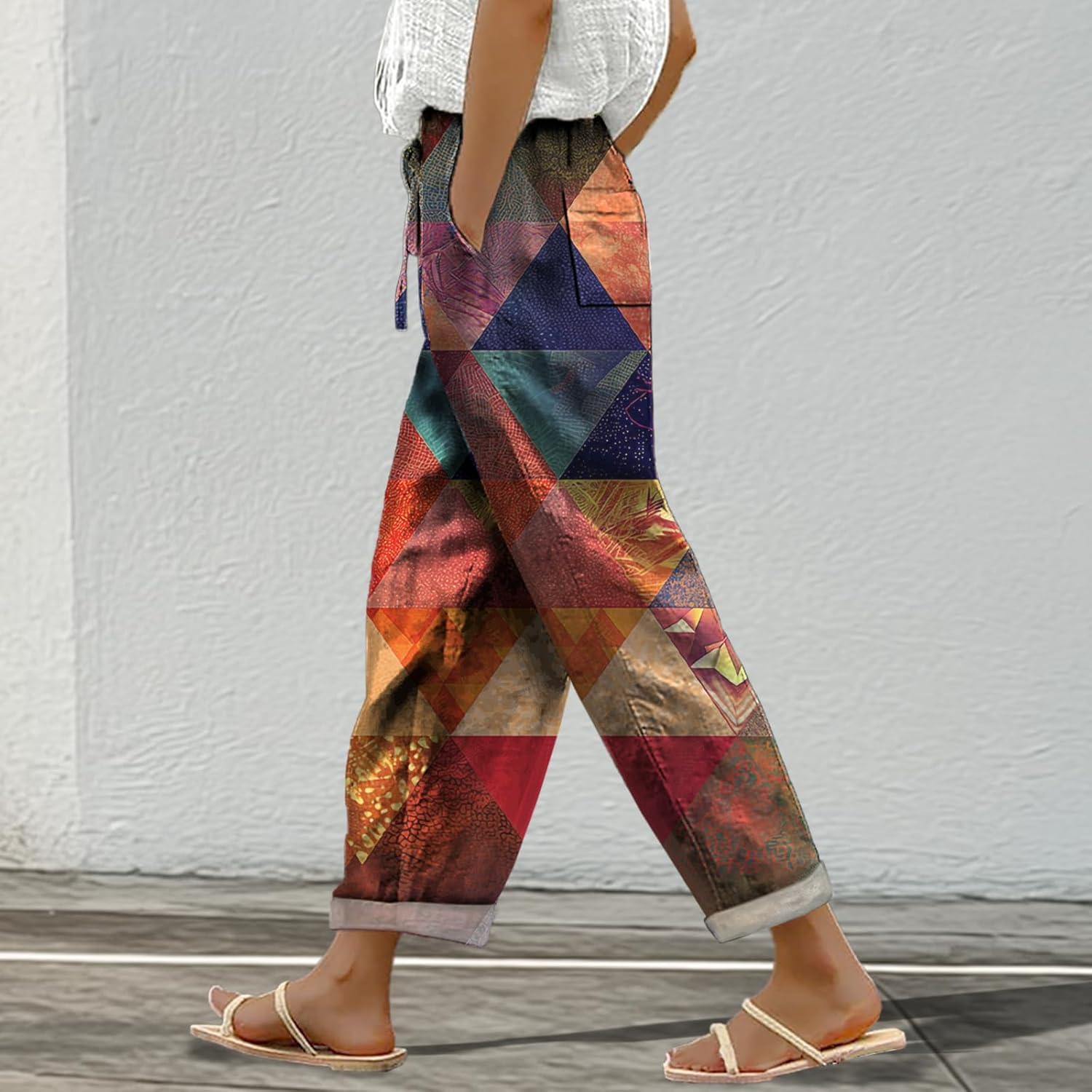 MARSVOVO Classic High Waisted Pants for Women Comfy Elastic Wide Leg Trousers Beach Boho Pants with Pockets - Image 2