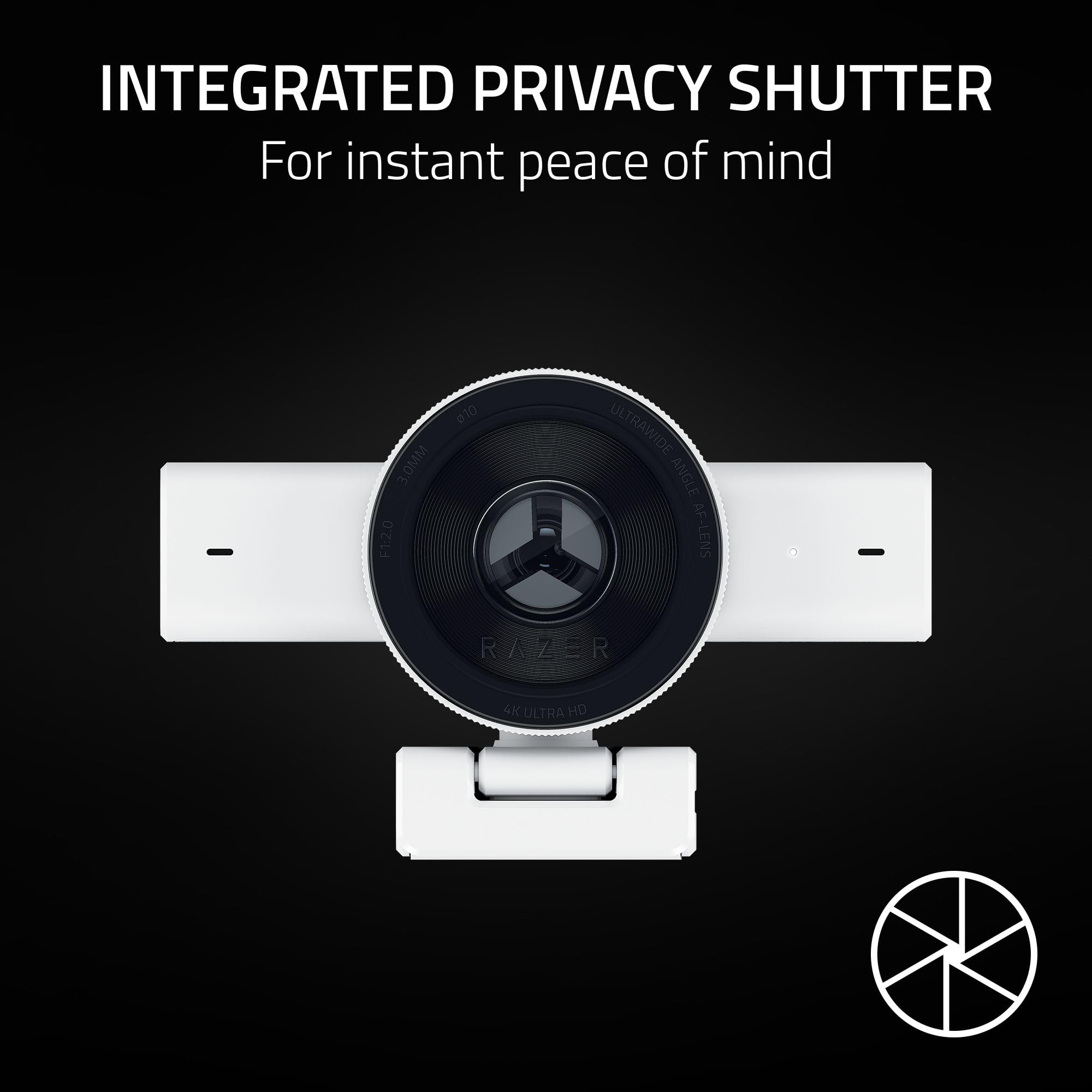 Razer Webcam de Streaming Kiyo V2 : 4K 30 FPS, 1080p 60 FPS - Cadrage Automatique alimenté par l'IA - Microphone intégré - Objectif d'angle Ultra Large - Protection de la Vie privée - Fonctionne avec
