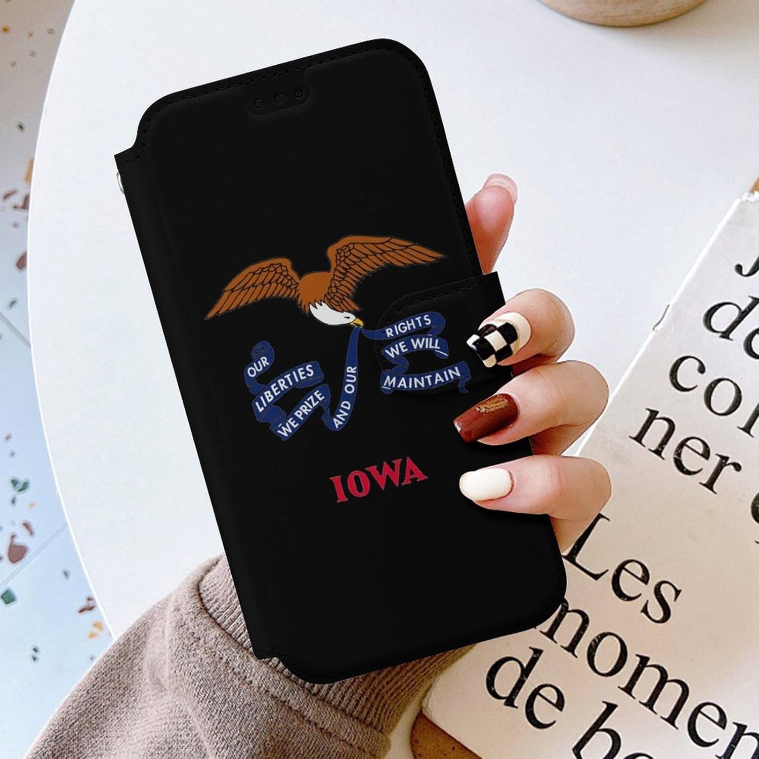 United States Lowa Flag Logo Compatible with iPhone 16/16 Plus/16 Pro/16 Pro Max/16 E Case Phone Wallet Card Holder Flip Cover with Wrist Strap