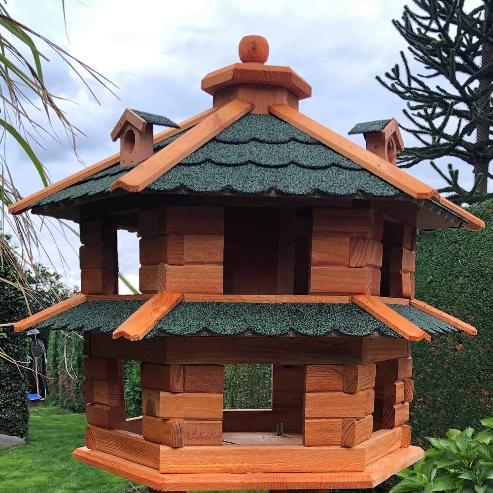 Vogelvilla XL mangiatoia esagonale in legno Doppia casetta per uccelli Marrone/Verde