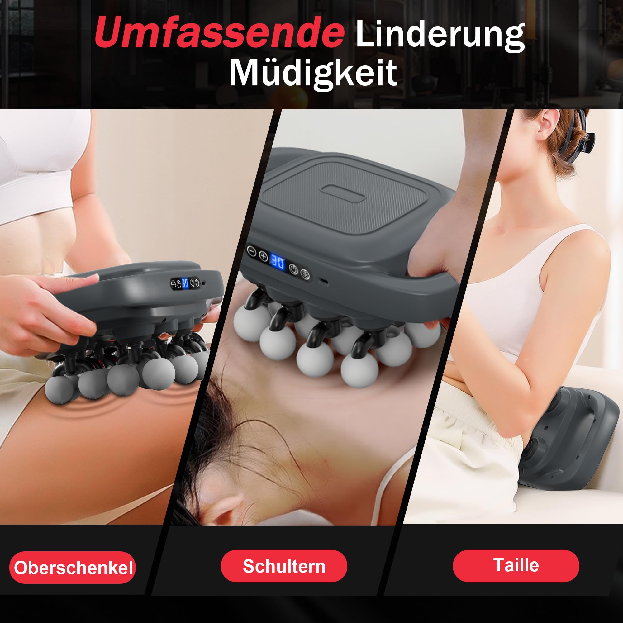 16-Kopf Massagepistole, 3 Massagemodi mit Rotlicht | 30 einstellbare Geschwindigkeiten, zur Linderung von Muskelverspannungen und Müdigkeit für Rücken, Taille, Oberschenkel