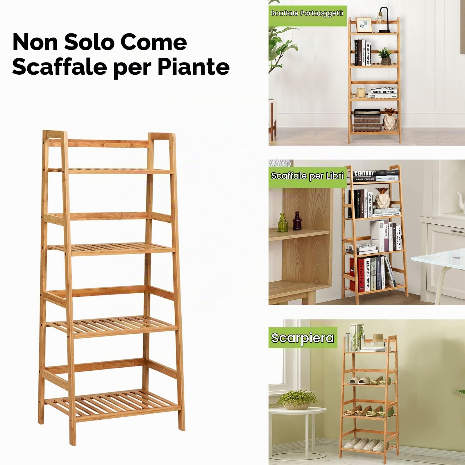 RELAX4LIFE Scaffale Porta Piante in Bambù, Supporto per Piante a 4 Strati, Espositore Impermeabile Multiuso per Giardino/Terrazza/Balcone (Naturale,48x32x115cm)