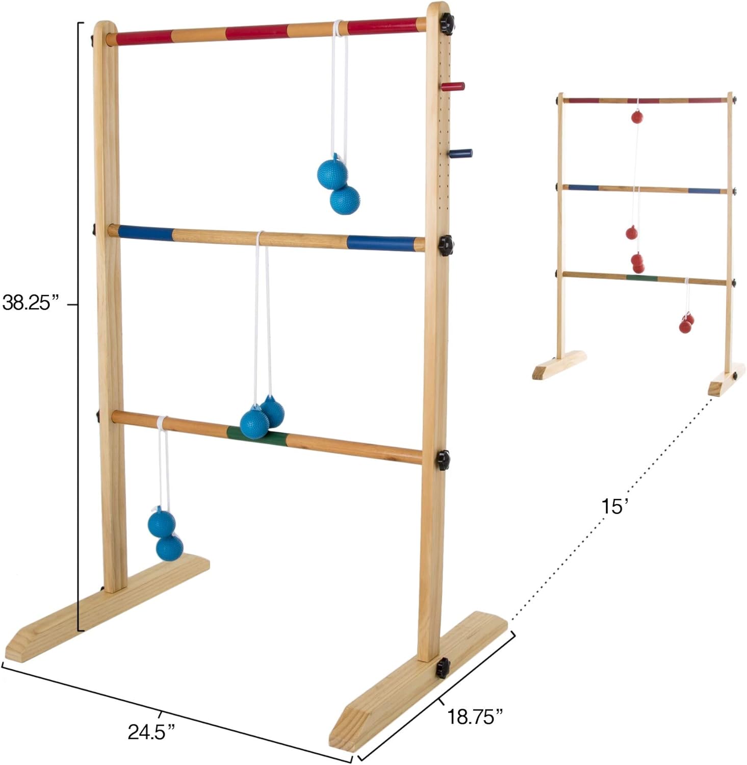 Double Wooden Ladder Toss with 6 Bolas - Natural Wood 19 X 25 38.5 Boys