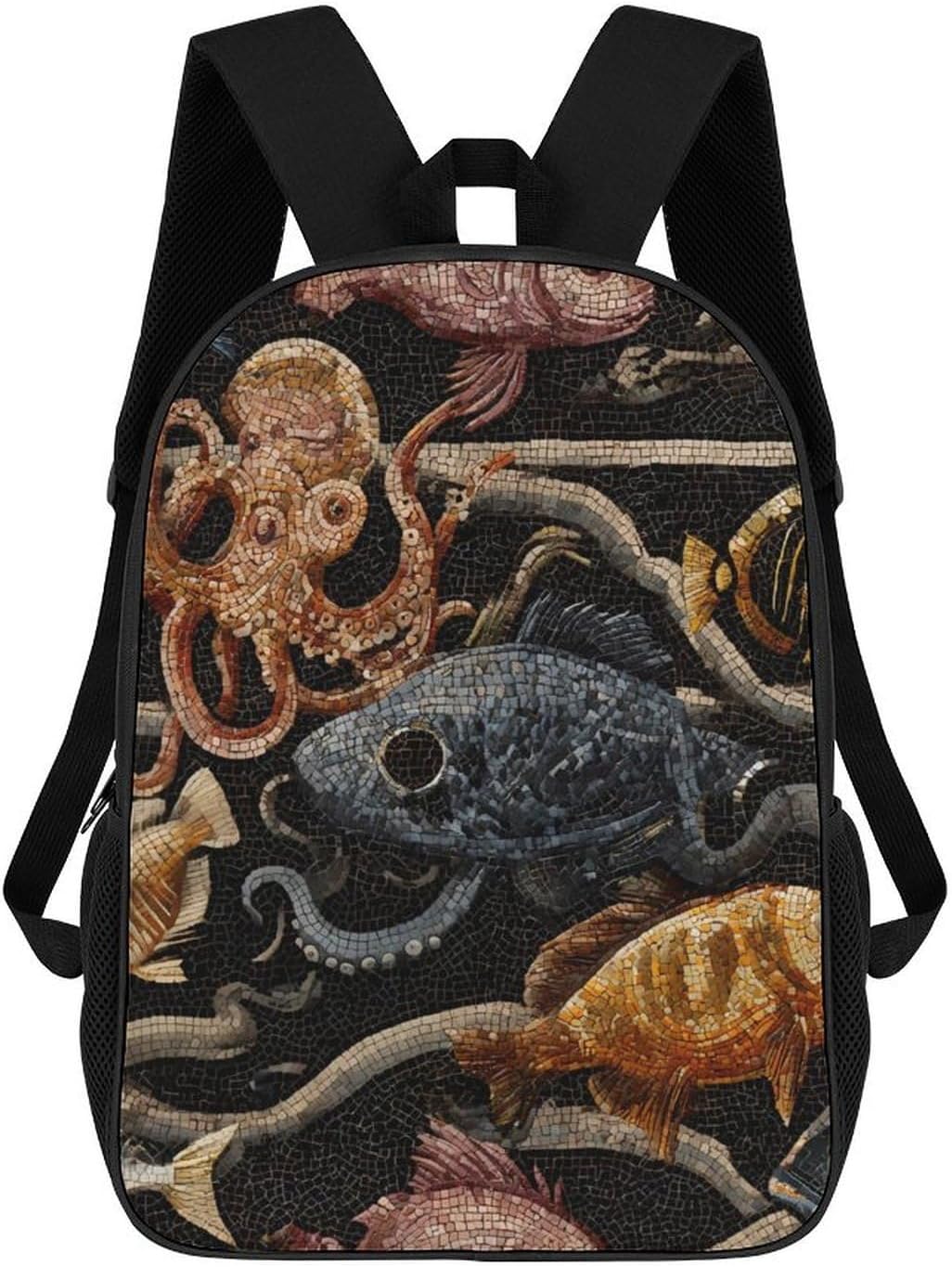 Octopuses Fish Mosaic Sea Creatures Unisex Backpack 17" Casual Daypacks Simple Shoulders Bag for Camping Hiking Travel Gear