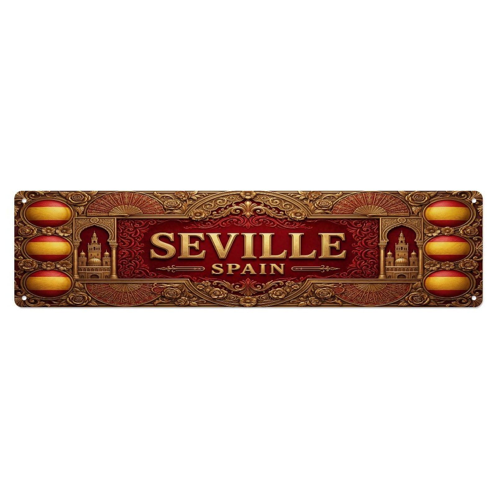 Vintage Seville Spain Flag Pattern Metal Tin Sign