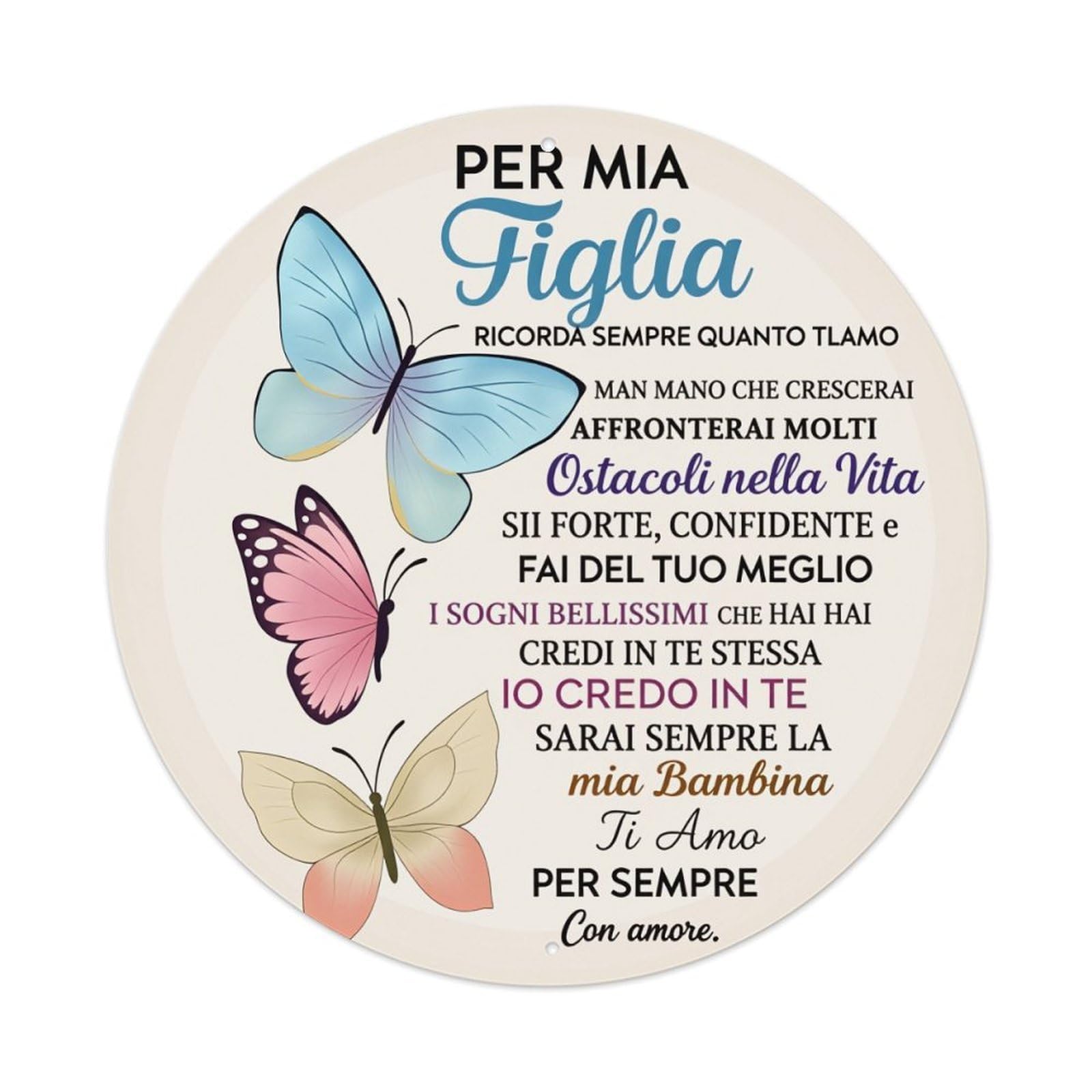 Butterfly Pattern With Italian Text Round Tin Sign Vintage Style Metal Sign Home Bar Garden Wall Plaque Decor Metal Poster 8x8 Inch