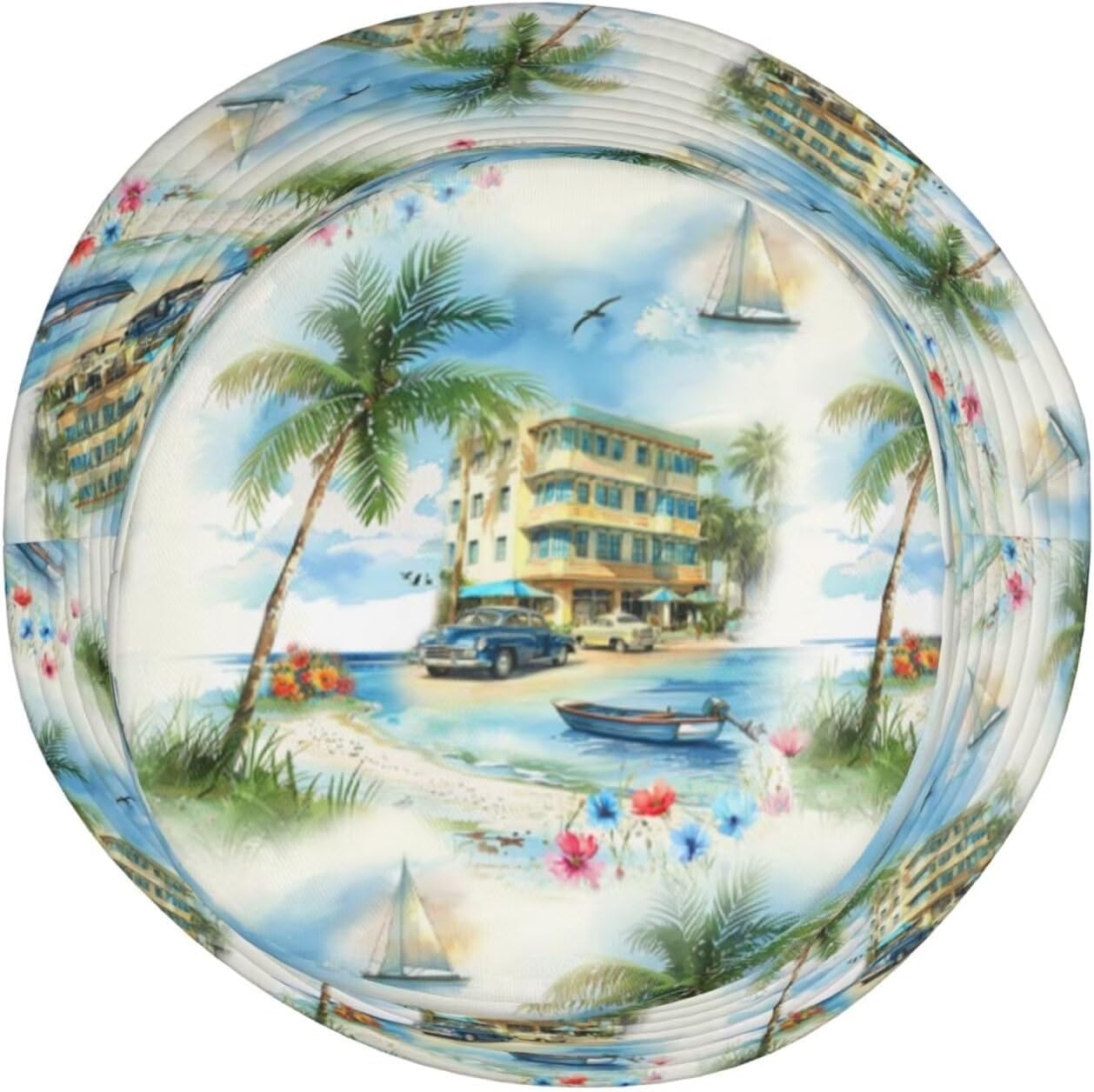 Hawaii Bucket Hat Summer Beach Cap Palm Tree Bucket Hats Tropical Flower Plant Sun Hat for Fishing Hiking Camping - Image 4