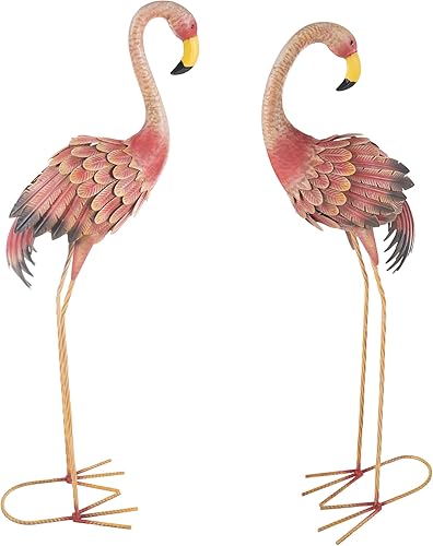 Pure Garden Flamingo Garden Statues Set of 2-28 and 31-Inch-Tall Pink Flamingos 