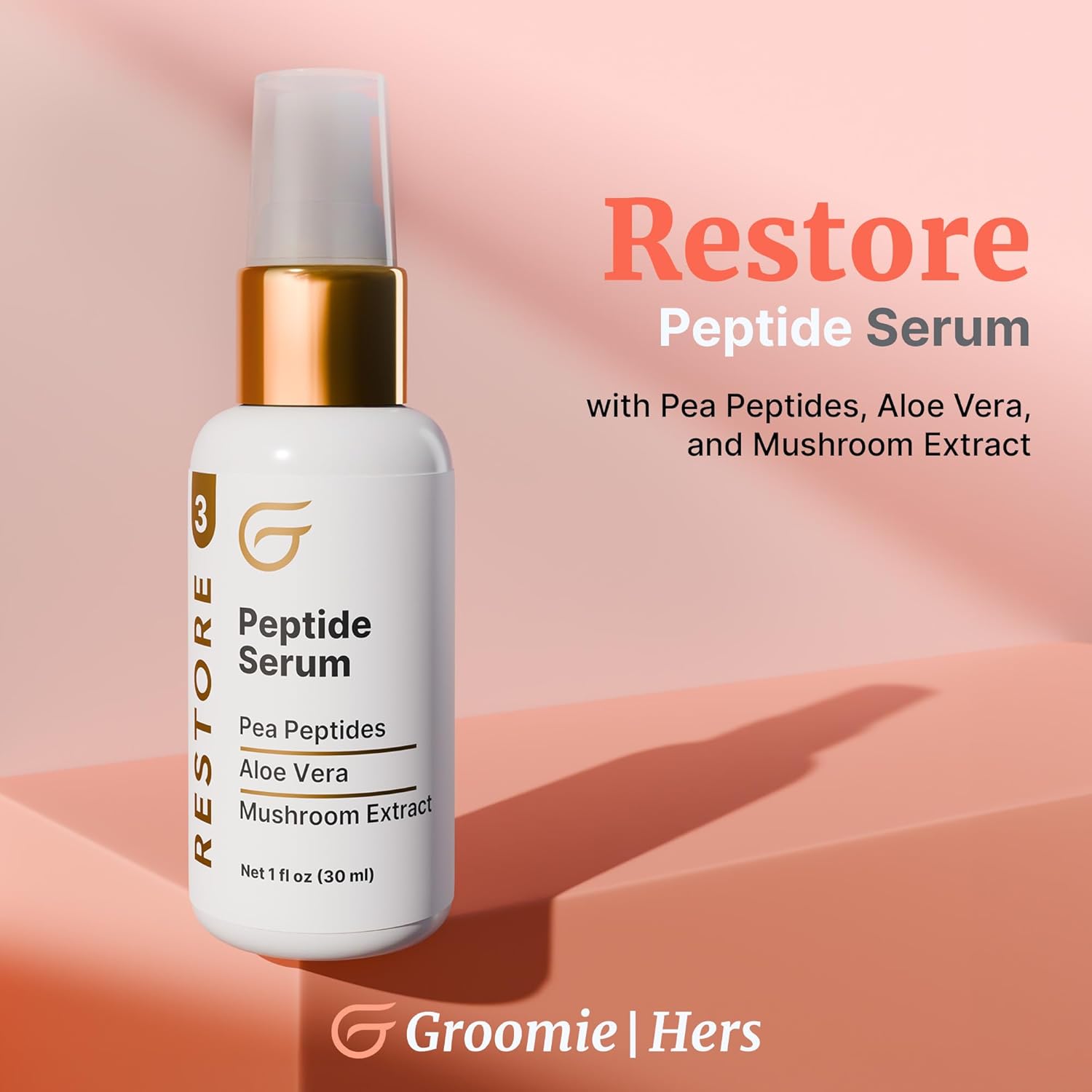 Groomie Peptide Serum for Face - Anti-Aging Facial Serum Helps Tighten & Firm Skin - Boosts Collagen & Elastin for Smooth & Supple Skin - Reduce Appearance of Hyperpigmentation & Uneven Skin Tone