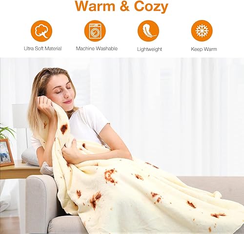 Miniatura 7 de Manta de tortilla gigante de 63 pulgadas de doble cara, manta de tortilla tamaño adulto, mantas divertidas de alimentos para adultos y niños, manta