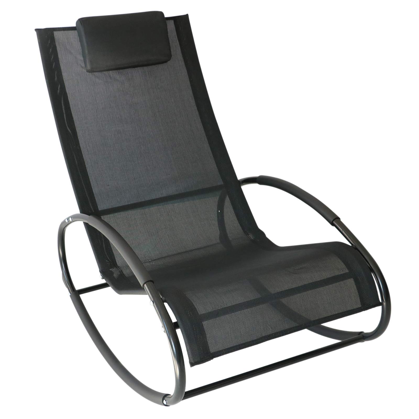 Outsunny Sdraio da Giardino Zero Gravity, Sedia a Dondolo Ergonomica con Cuscino e Tessuto Traspirante per Interno ed Esterno, Nera, 105x62x88 cm