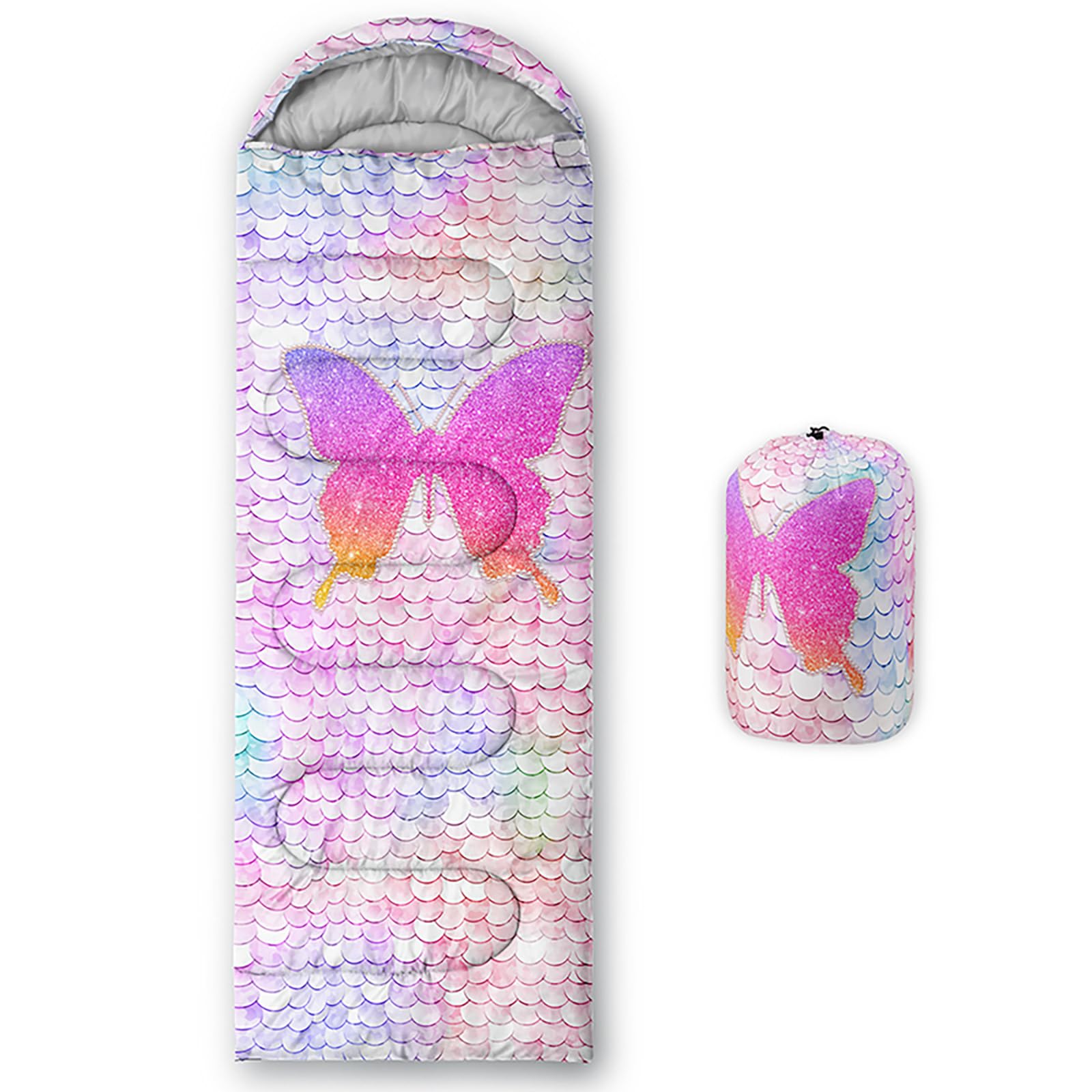 QOOMO Sacos de dormir de camping con estampado de mariposas rosas, para clima cálido y frío, ligeros, impermeables para adultos y niños, viajes y al aire libre, equipo de camping, 31 x 90 pulgadas