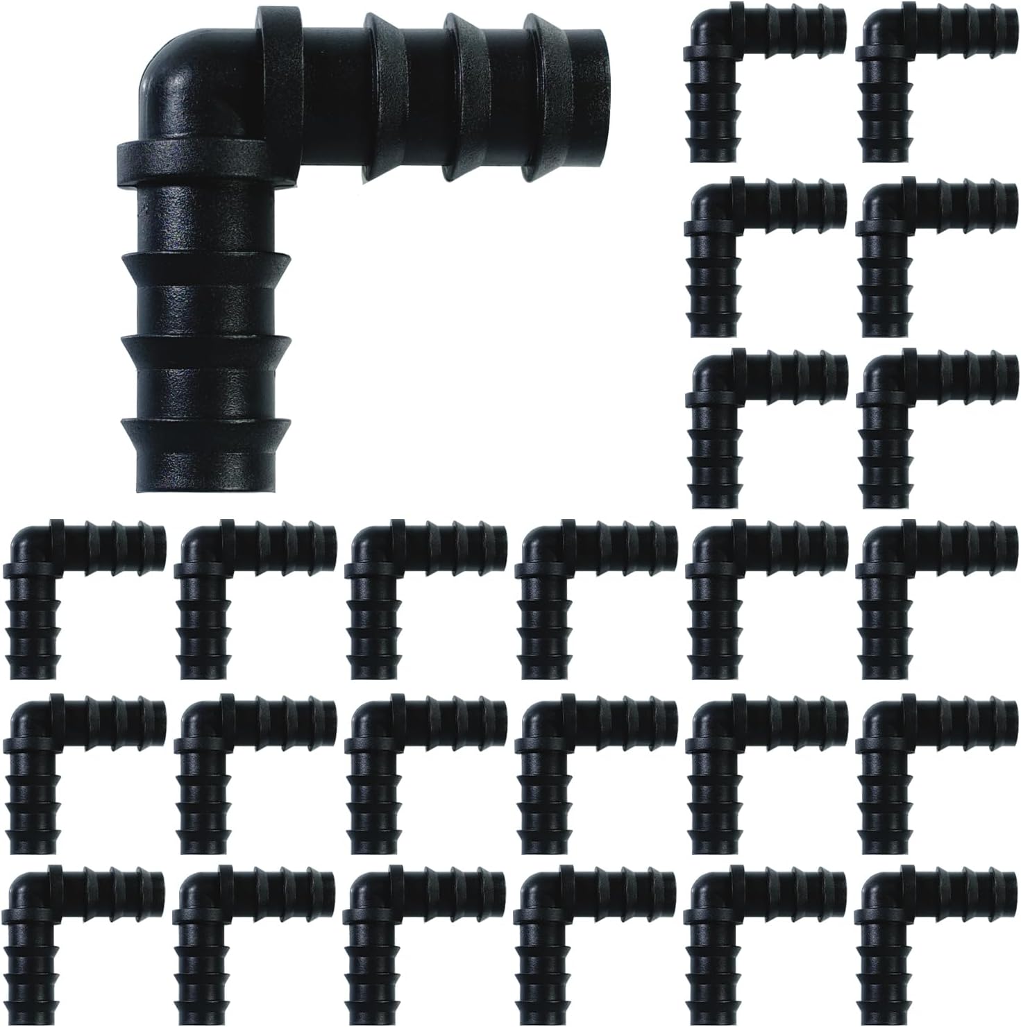 25PCS Drip Irrigation Barbed Elbow Fitting Kit for 1/2 Inch Tubing (16MM OD) .600" ID Drip Irrigation Connectors Elbow Dripline Barbed Connector Drip Irrigation Sprinkler System for Garden Lawn