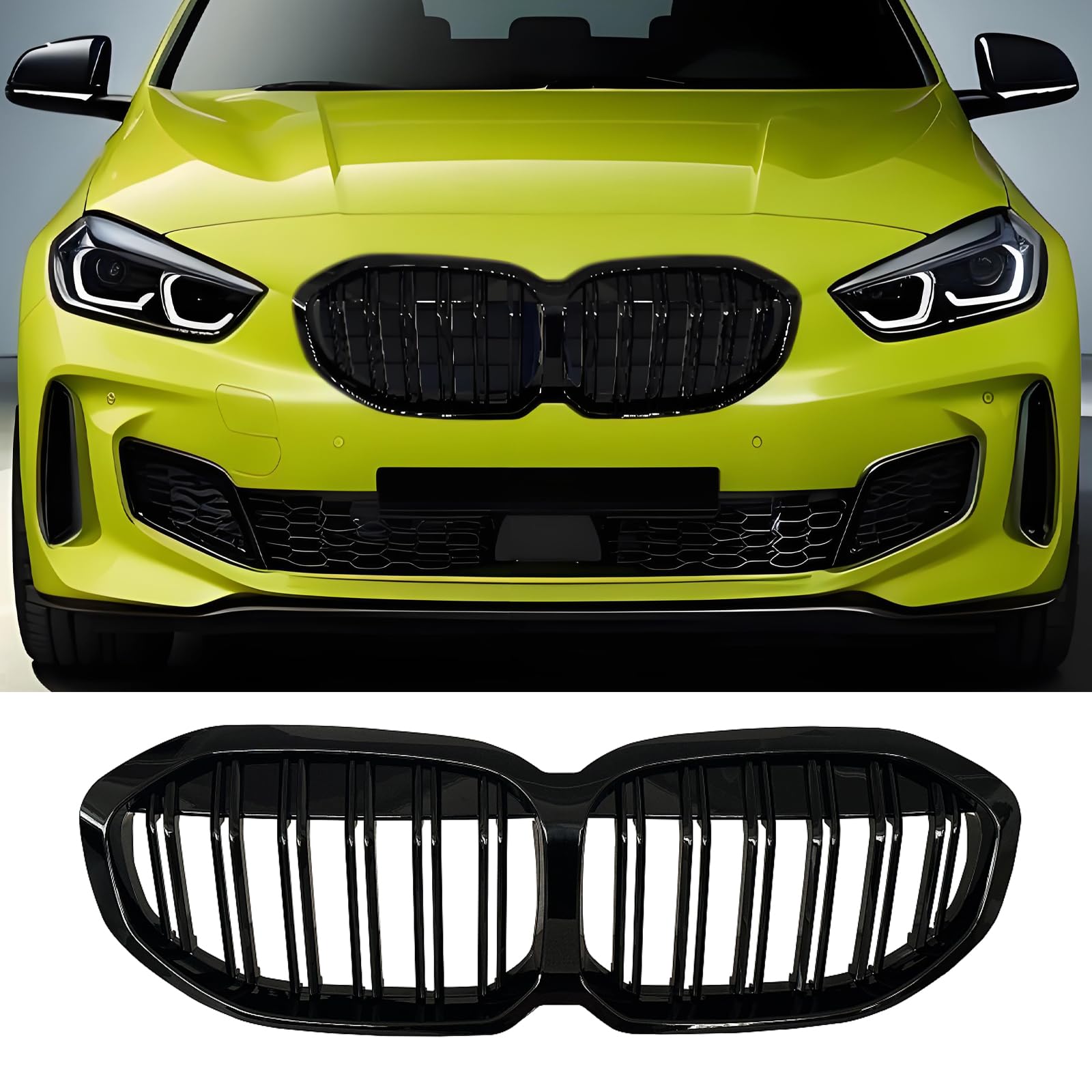 F40 Nieren Schwarz Kühlergrill Streifen passend für BMW 1er F40 Grill Nieren Doppellamellen Sport Glanz Schwarz 2019 2020 2021 2022 2023 2024(For 1er F40 2019-2024)