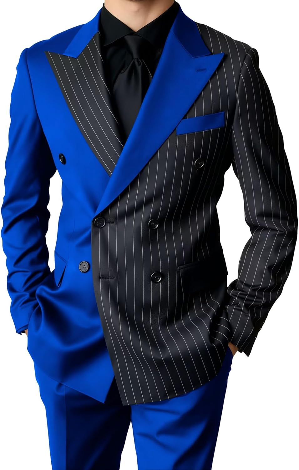 2-Piece Men's Suit Prom Double Breasted Suit Tuxedo for Men Striped Patchwork Jacket Pants Formal Wedding Tuxedos
