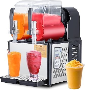 GarveeTech Commercial Slushie Machine - 4Lx2 Dual Tanks, 370W Stainless Steel, Self-Cleaning, Perfect for Frozen Drinks & Snow Melting, Ideal for Home, Coffee Shops & Restaurants, Black
