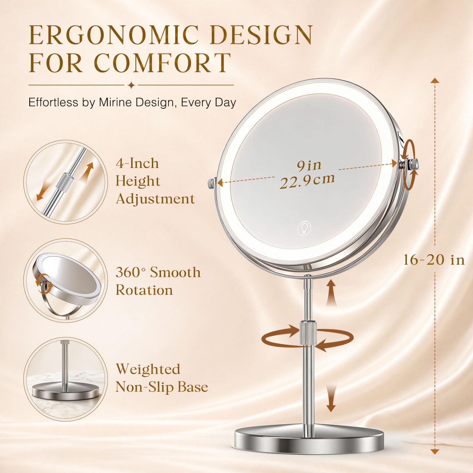 Professional 9-Inch Lighted Makeup Mirror with 1X/20X Magnification