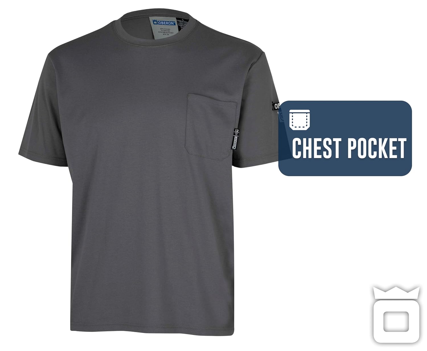 Oberon FR Arc Rated Safety Shirt For Men - Flame Resistant Cotton T-shirt - 11 Cal - Chest Pocket - Navy Blue, Gray - Image 8