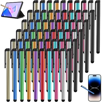 Pack of 60 Tablet Pens for All Tablets Flip Chart Pens for Mobile Phone Touch Pen Touchscreen Stylus Pen for Tablets iPad Mobile Phone Samsung Galaxy Apple Pen 10 Colours