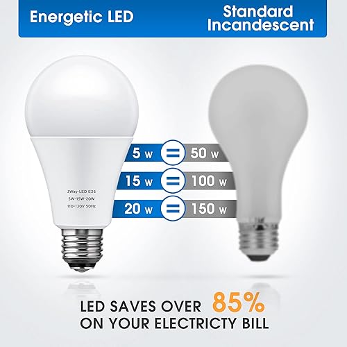 Miniatura 3 de Briignite Bombillas LED de 3 vías 50-100-150W equivalente a luz diurna blanca 5000K, bombilla LED A21 de 3 vías E26 base media, 600LM-1250LM-1850LM,