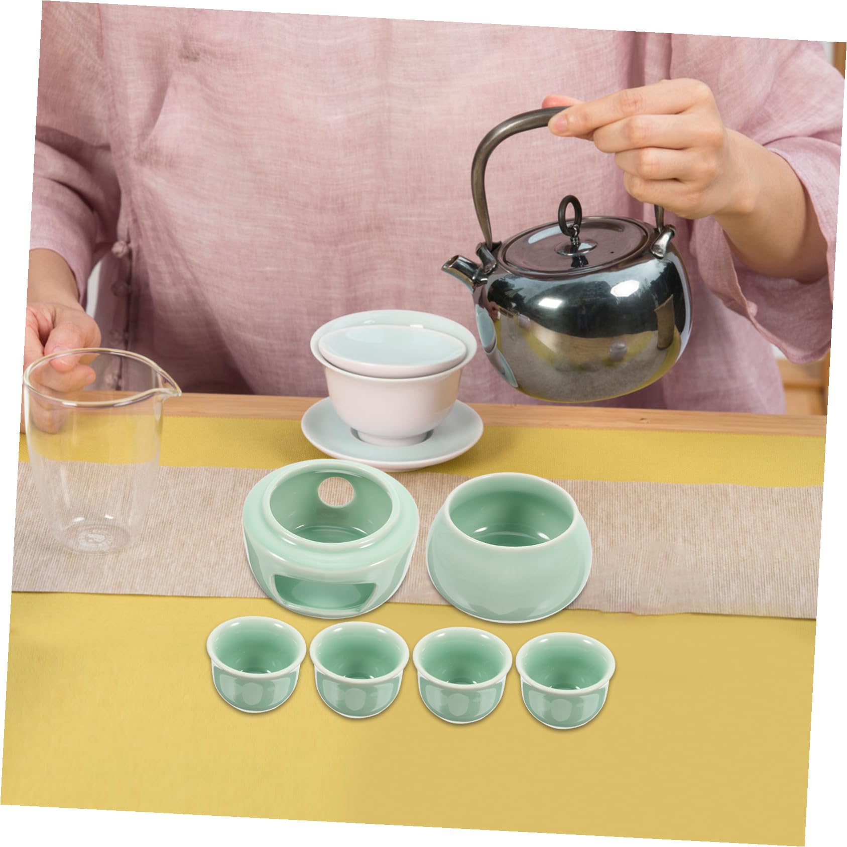 Traditionelles Japanisches Sake Set Keramik mit Wärmeeinsatz Kleiner Sake Behälter und Becher für Tee und Wasser