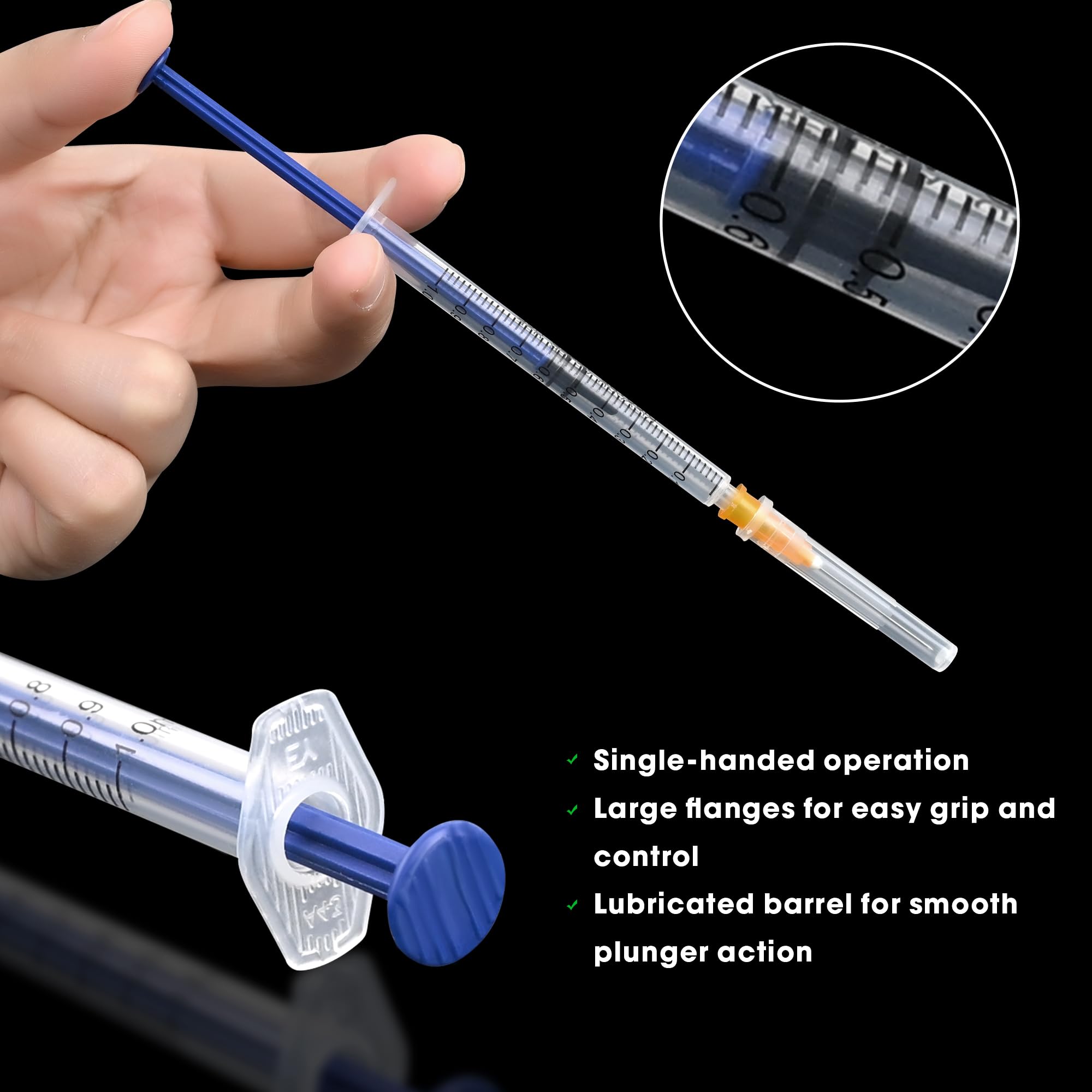 Jeringa de laboratorio Luer Lock de 1 ml con calibre 25 de 1 pulgada (25 mm) para dispensación líquida, industrial, medición desechable sellada individualmente