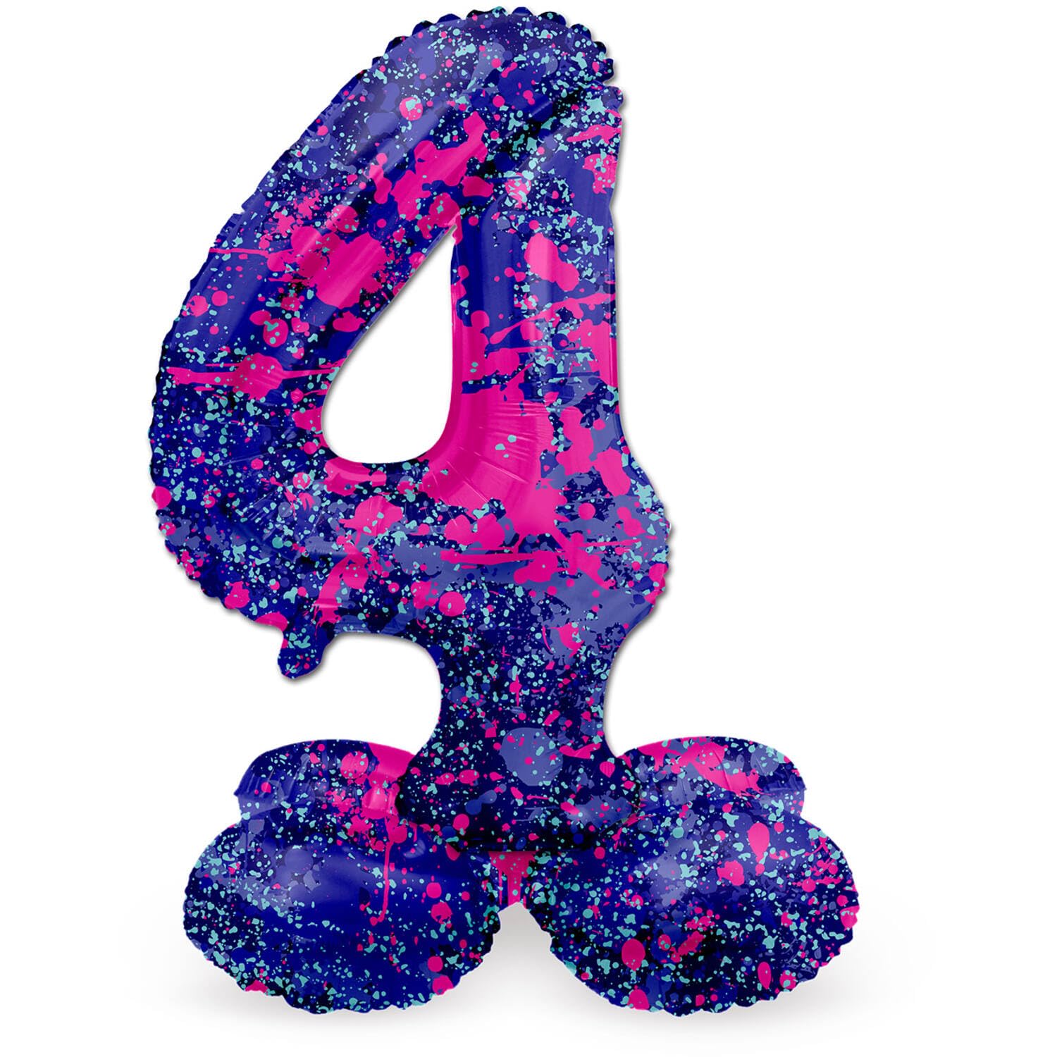 Folat 64774 Standing 4 Paint Splash Purple Space 41 cm Birthday Decoration Balloon Number No Helium Required, Bunt, Standard Size
