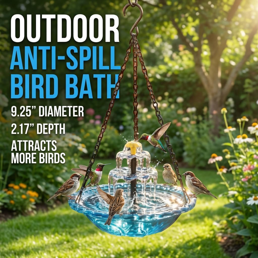 Solar Cascade Hanging Bird Bath Fountain, Hanging Solar Bird Bath, Hanging Bird Bath Fountain for Garden Outdoor, Decorative Outdoor Bird Feeder Water Bowl for Patio Yard Balcony Tree Decor (Blue)