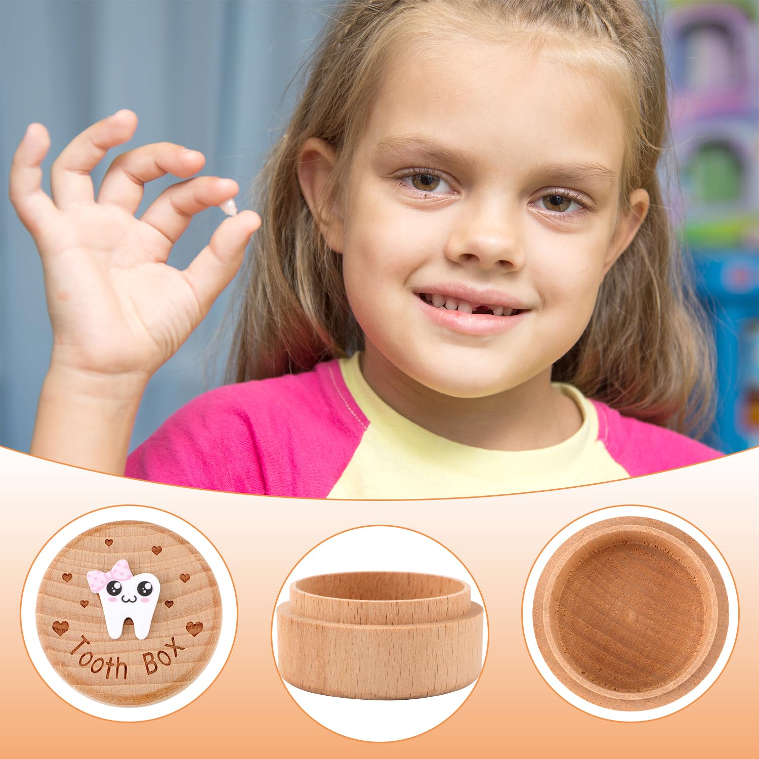 Boîte de Rangement de Dents Sculptées en 3D Bois, Support Souvenirs pour Enfants Cadeau (Filles)