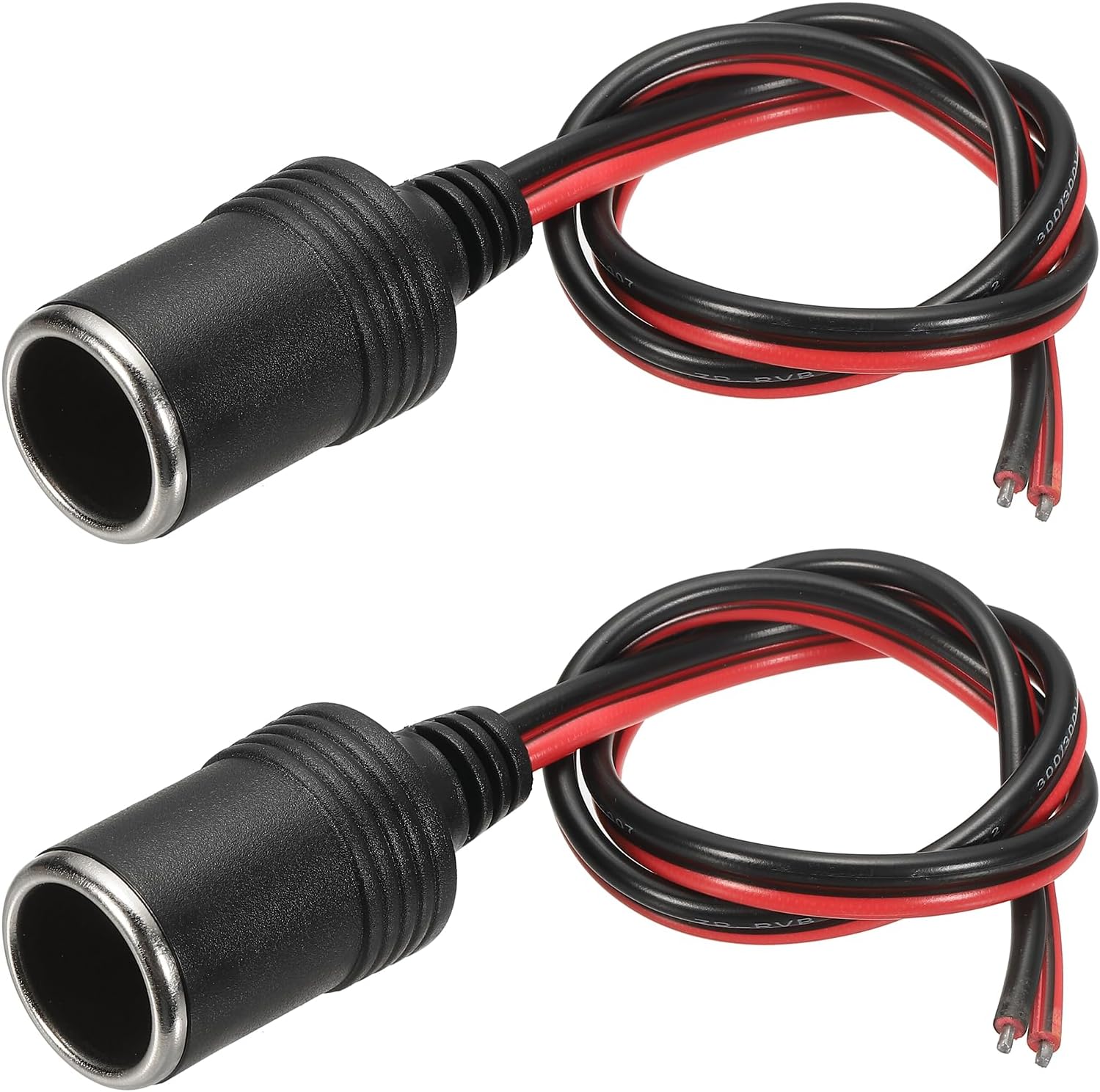 MECCANIXITY 2Pcs 14AWG Female Car Cigarette Lighter Socket with Bare Wire Open End Cable, 50cm/1.6FT 12V/24V 30A Car Charger Power Female Socket Adapter for Powering In-Vehicle Equipment