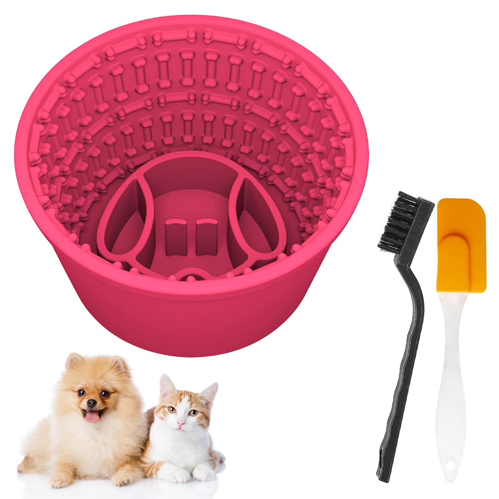 Vegena Silicone Dog Licking Mat Bowl, Slow Feeder Dog Bowl, Dog Licking Bowl, Dog Lick Bowl with Spatula and Brush